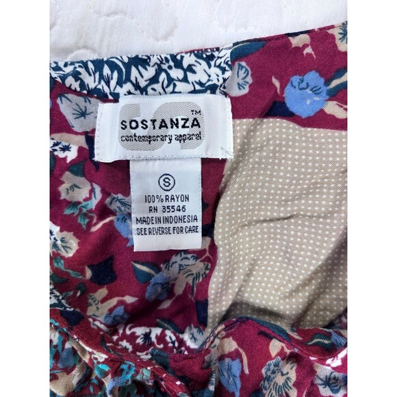 Sostanza Vintage 90’s Red Floral Patchwork Flowy Romper Jumpsuit size small - Picture 5 of 7